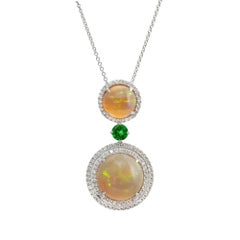 Spark 11.51 Carat Cabochon Opal Diamond Tsavorite White Gold Pendant Necklace