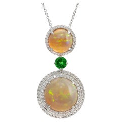 Spark 11.51 Carat Cabochon Opal Diamond Tsavorite White Gold Pendant Necklace
