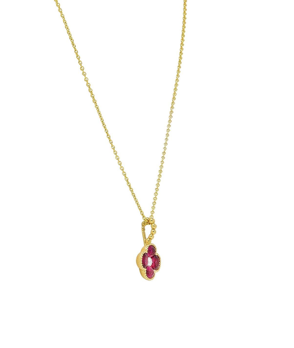 Spark 1.51 Carats Ruby Diamond 18 Karat Yellow Gold Flower Pendant Necklace In Excellent Condition In Philadelphia, PA