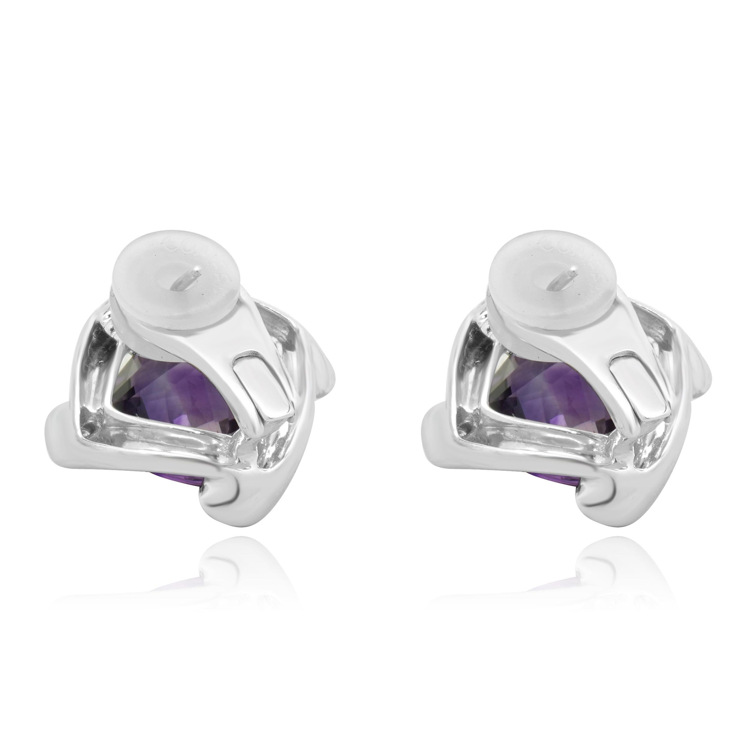 Taglio rotondo Orecchini Spark in oro bianco 18 carati con ametista e diamanti   Designer: Spark in vendita