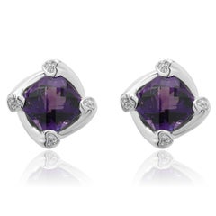 Spark 18 Karat White Gold Amethyst and Diamond Twist Earrings   Designer: Spark
