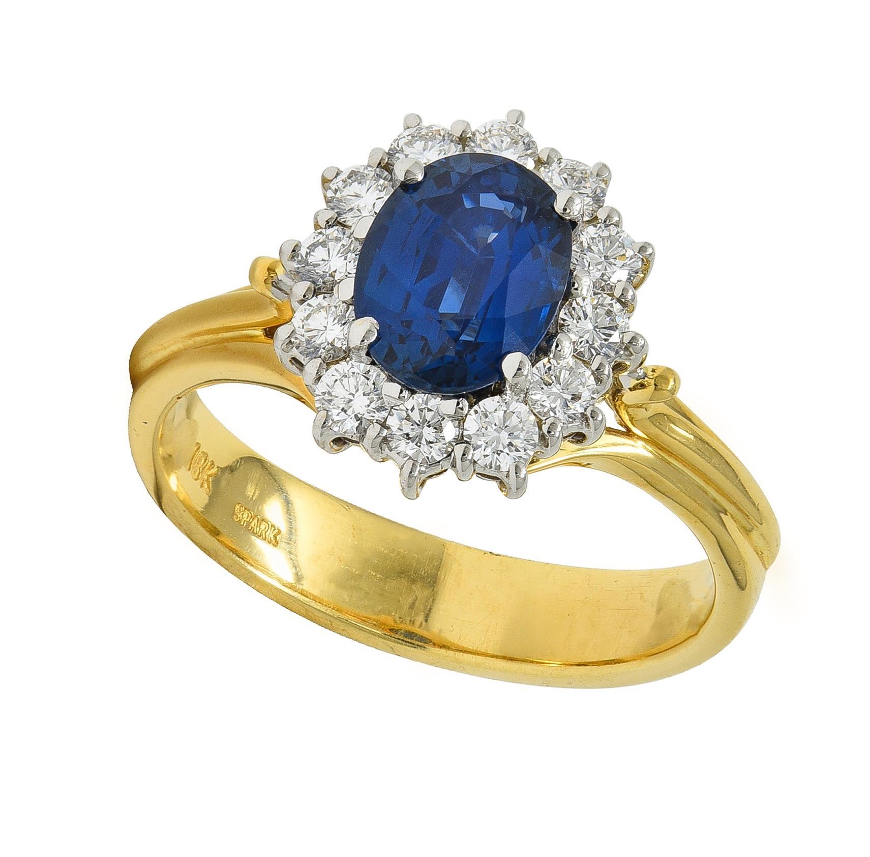 Spark 1990er Jahre 2,25 Karat Saphir Diamant 18 Karat Zweifarbiger Gold Vintage Halo-Ring mit Halo-Ring im Angebot 2