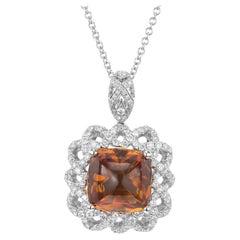 Spark 4.5 Carat Cushion Cut Citrine Diamond Halo White Gold Pendant Necklace