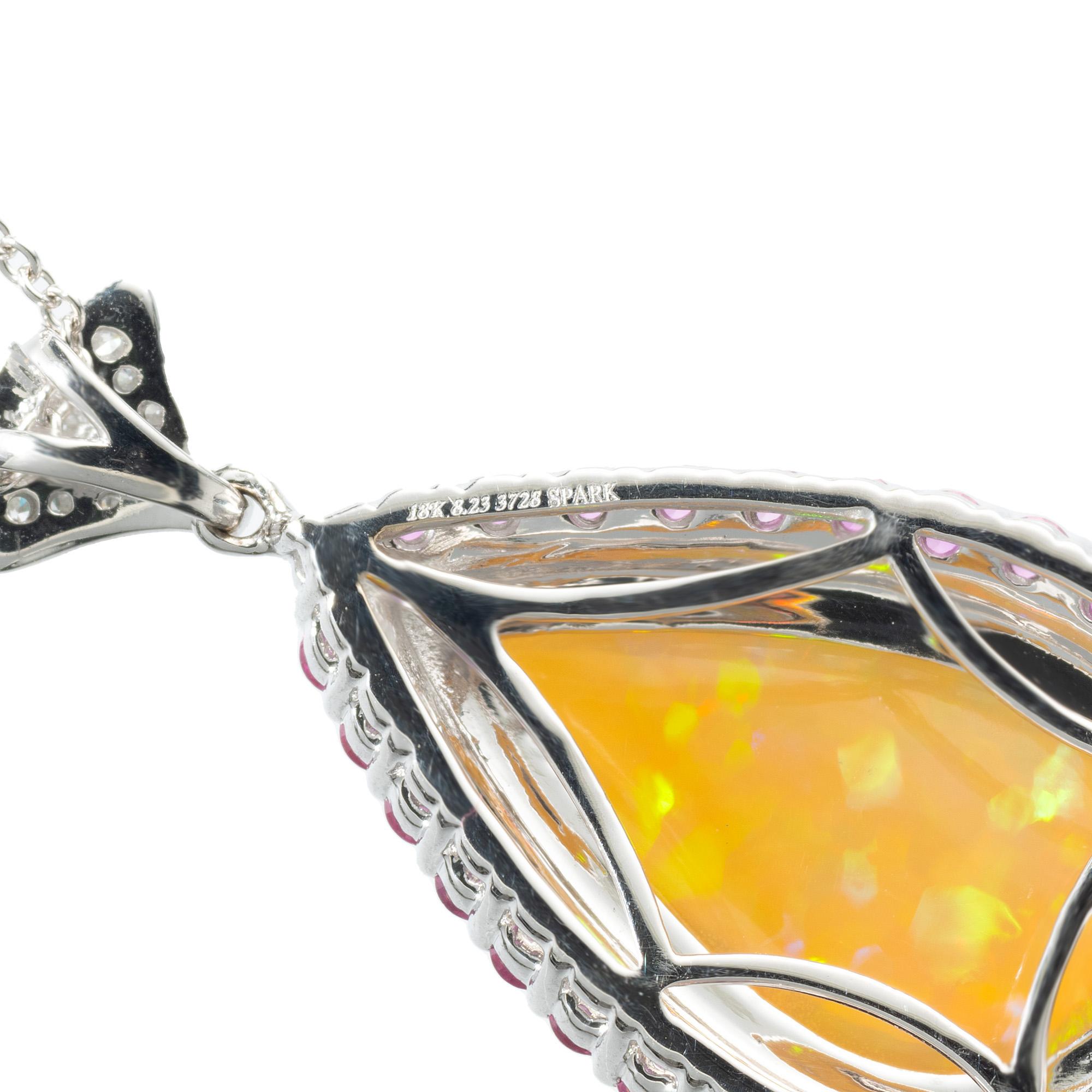 Spark 8.23 Carat Opal Pink Sapphire Diamond White Gold Pendant Necklace For Sale 1