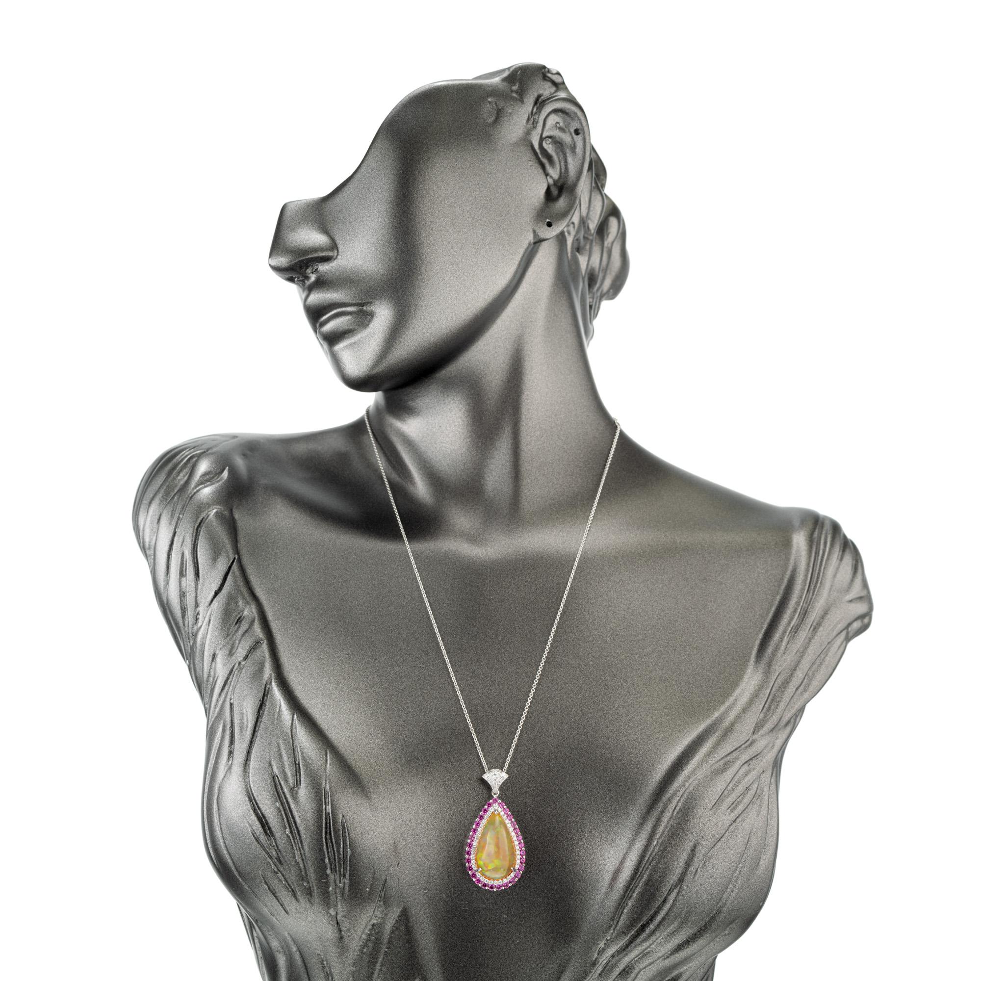 Spark 8.23 Carat Opal Pink Sapphire Diamond White Gold Pendant Necklace For Sale 2