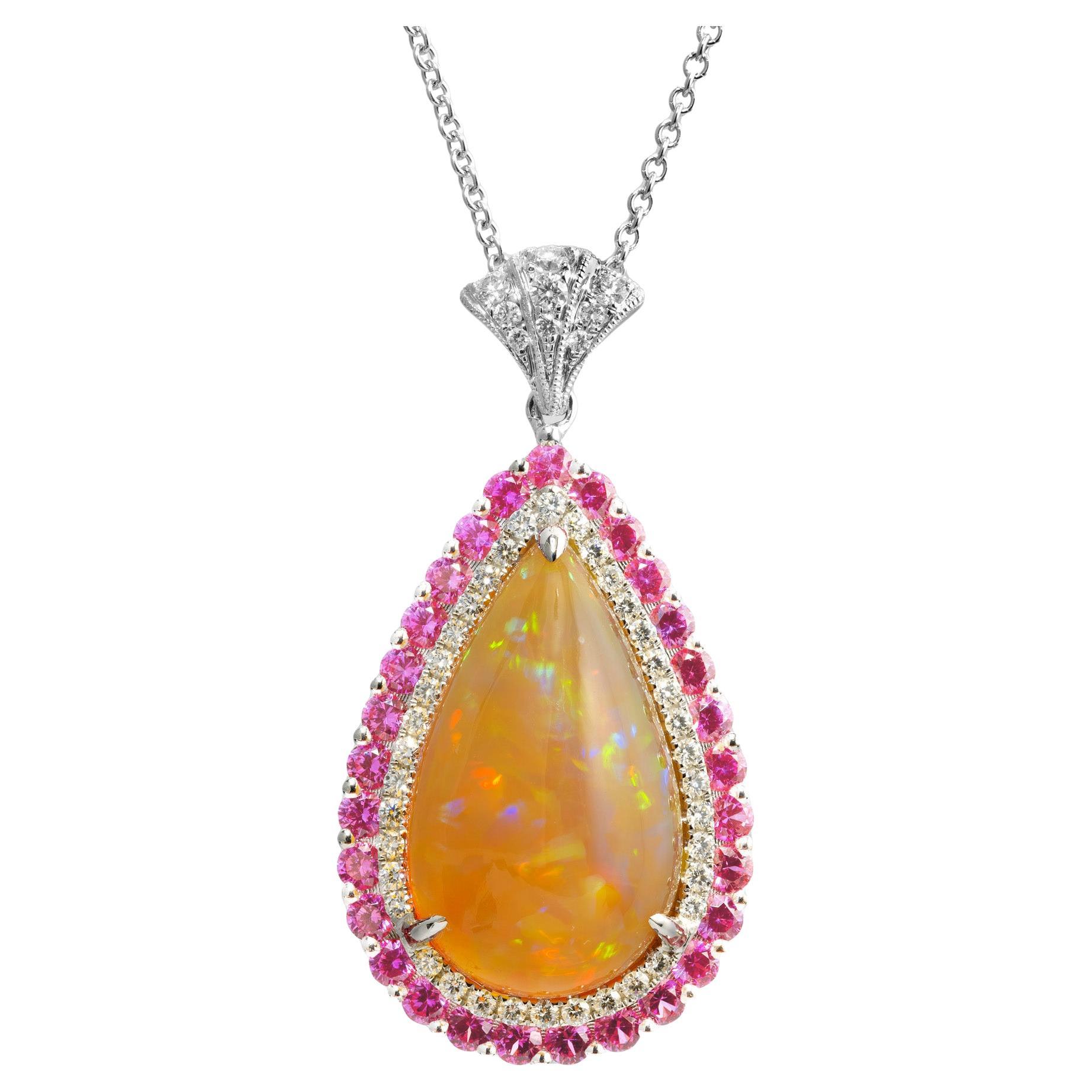Spark 8.23 Carat Opal Pink Sapphire Diamond White Gold Pendant Necklace