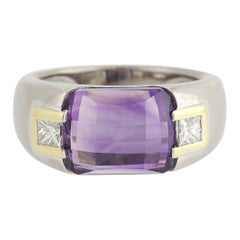 Spark Amethyst and Diamond Ring 18 Karat White and Yellow Gold Fine 6.00 Carat