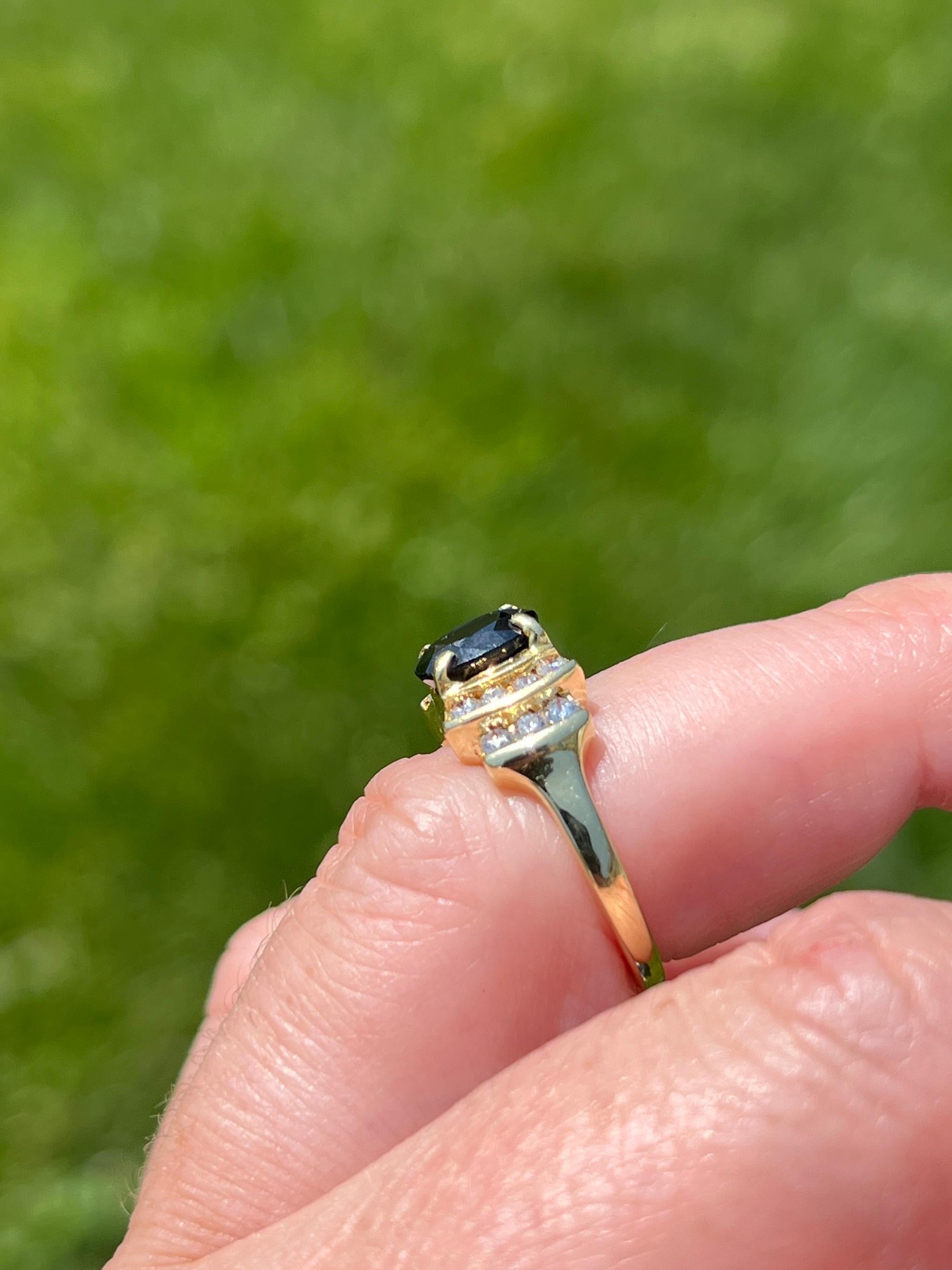 Spark Creations 1.44 Carat Oval Sapphire and Diamond 18k Yellow Gold Ring For Sale 4