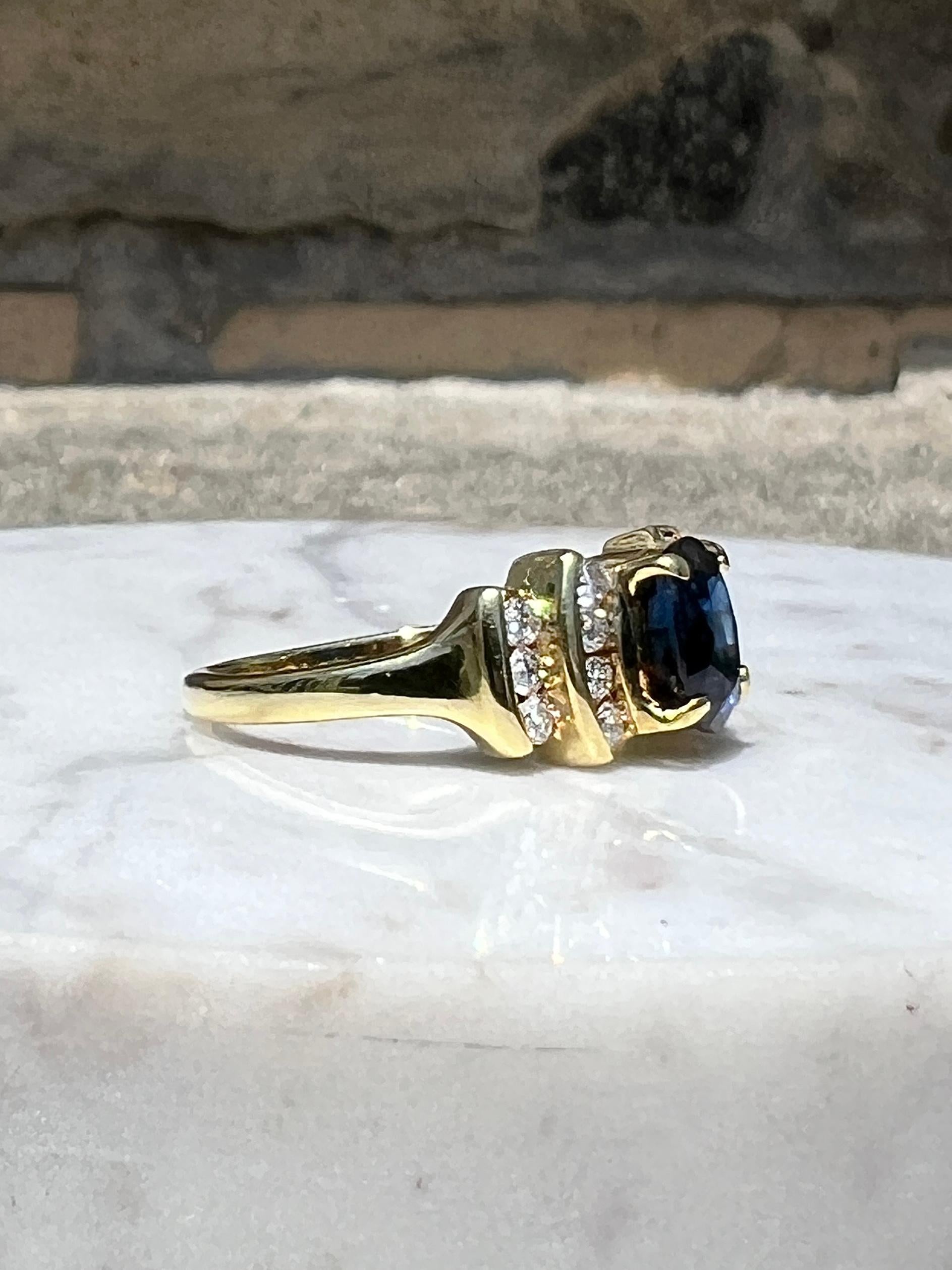 Oval Cut Spark Creations 1.44 Carat Oval Sapphire and Diamond 18k Yellow Gold Ring For Sale