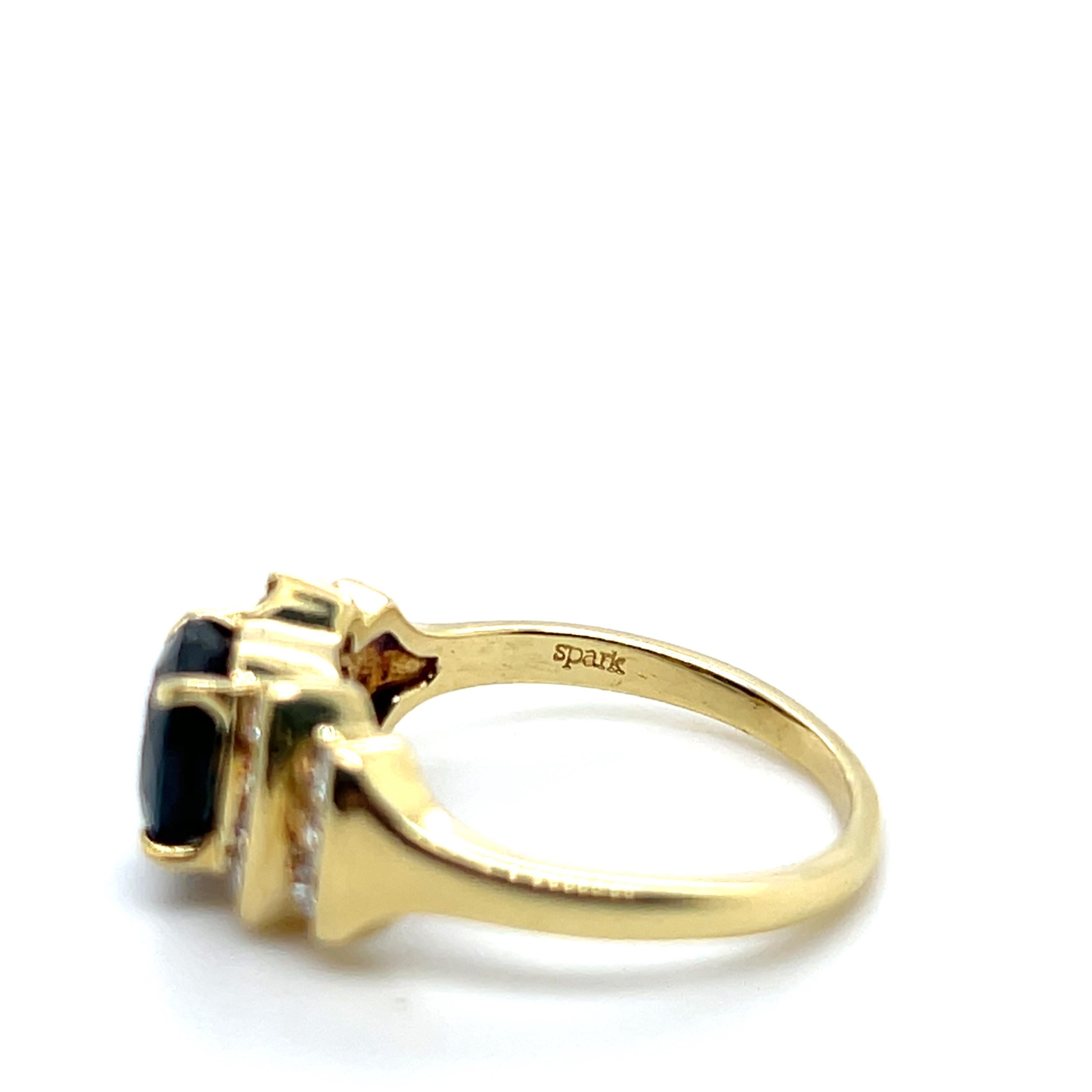 Spark Creations 1.44 Carat Oval Sapphire and Diamond 18k Yellow Gold Ring For Sale 2