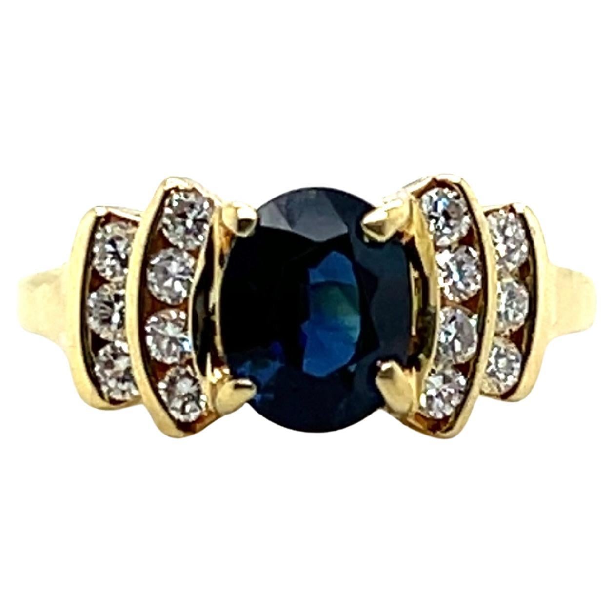 Spark Creations 1.44 Carat Oval Sapphire and Diamond 18k Yellow Gold Ring For Sale