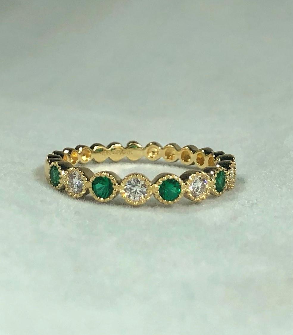 Contemporary Spark Creations 18 Karat Diamond and Emerald Stacking Band