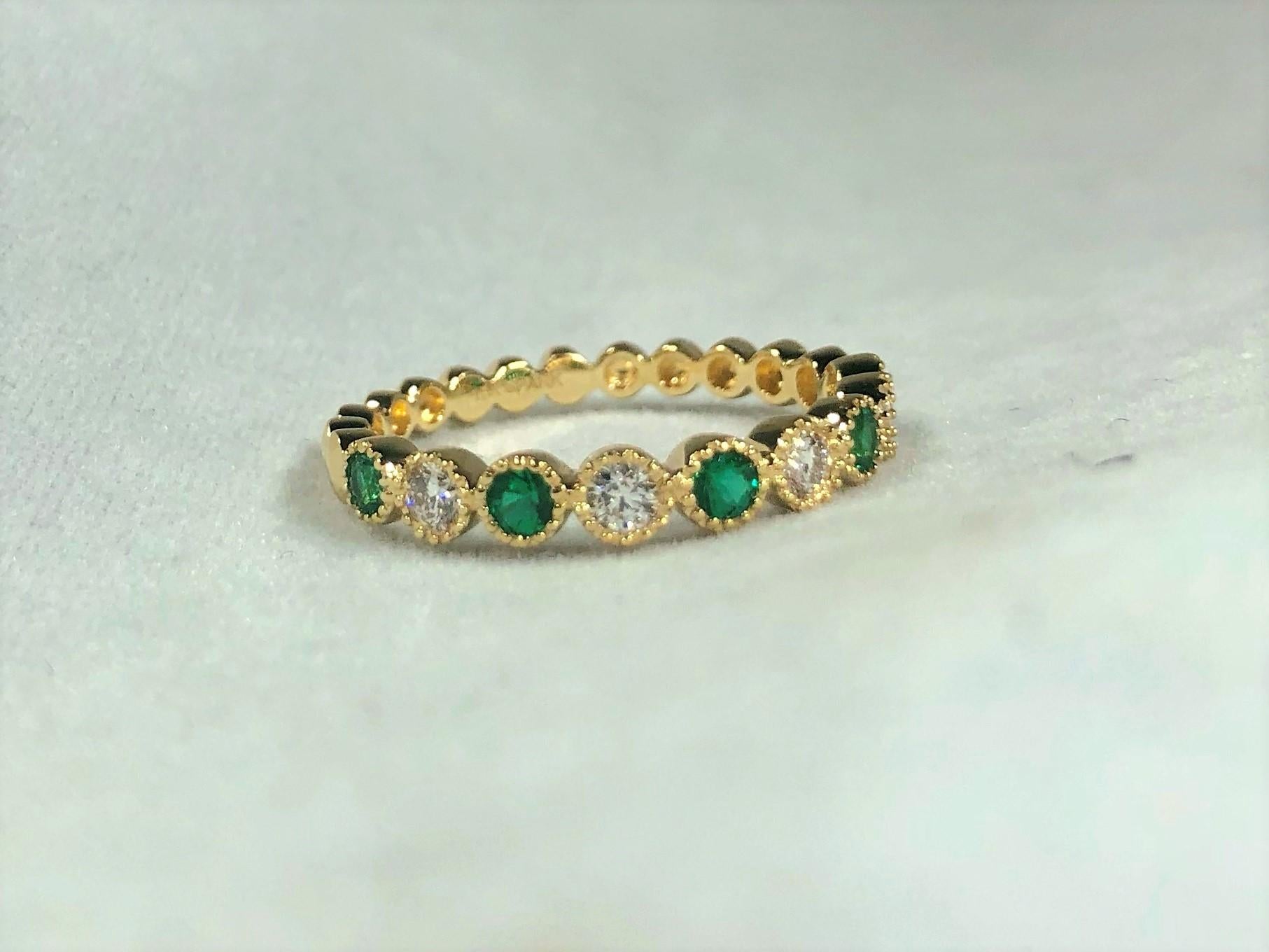 Spark Creations 18 Karat Diamond and Emerald Stacking Band In New Condition In Mansfield, OH