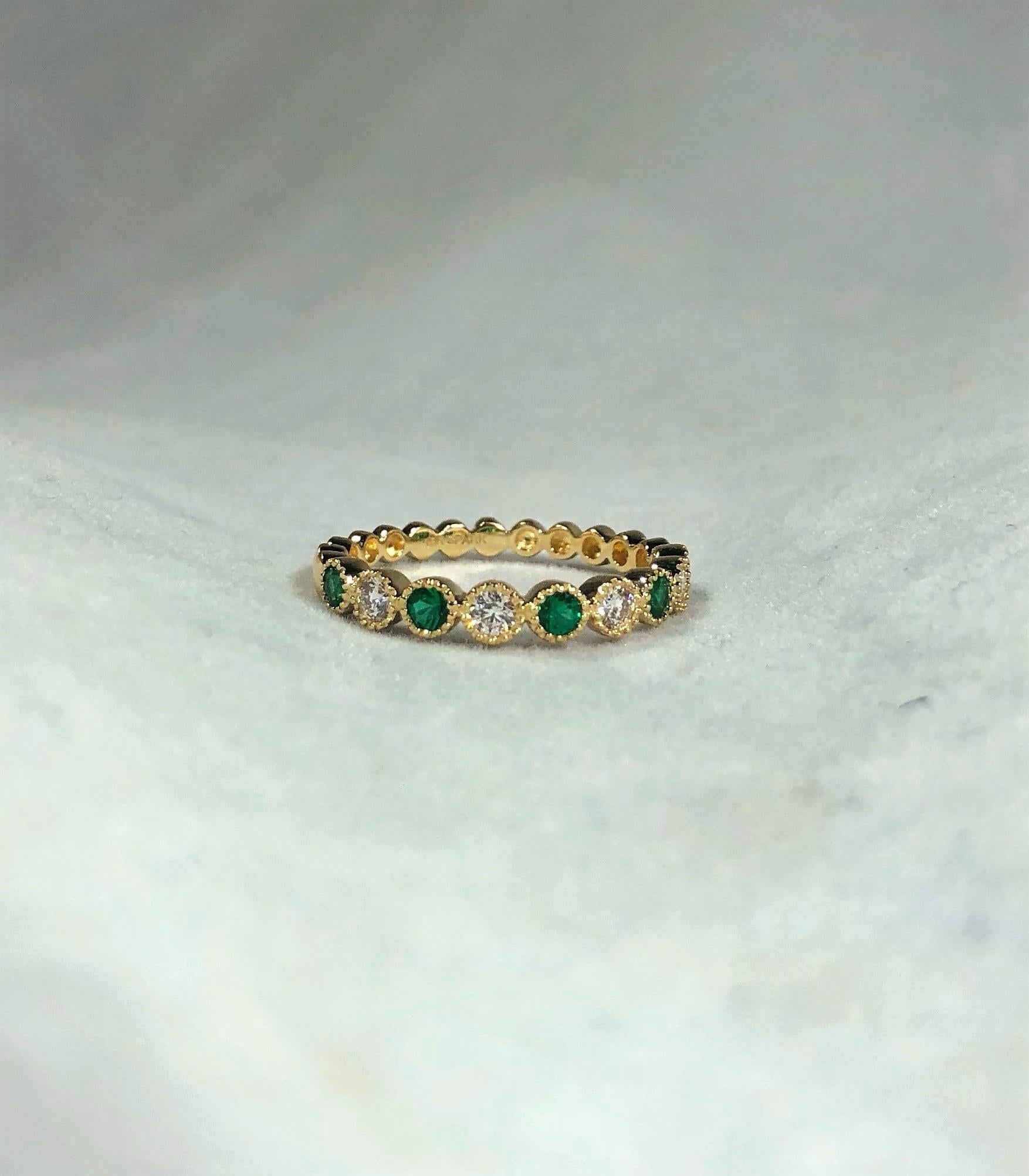 Women's or Men's Spark Creations 18 Karat Diamond and Emerald Stacking Band