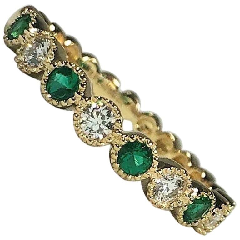 Spark Creations 18 Karat Diamond and Emerald Stacking Band