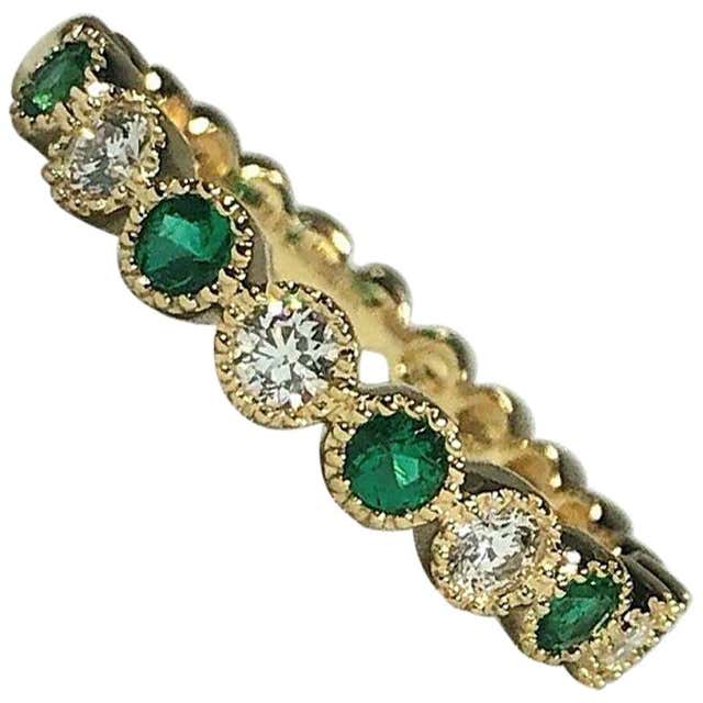 Spark Creations 18 Karat Diamond and Emerald Stacking Band at 1stDibs