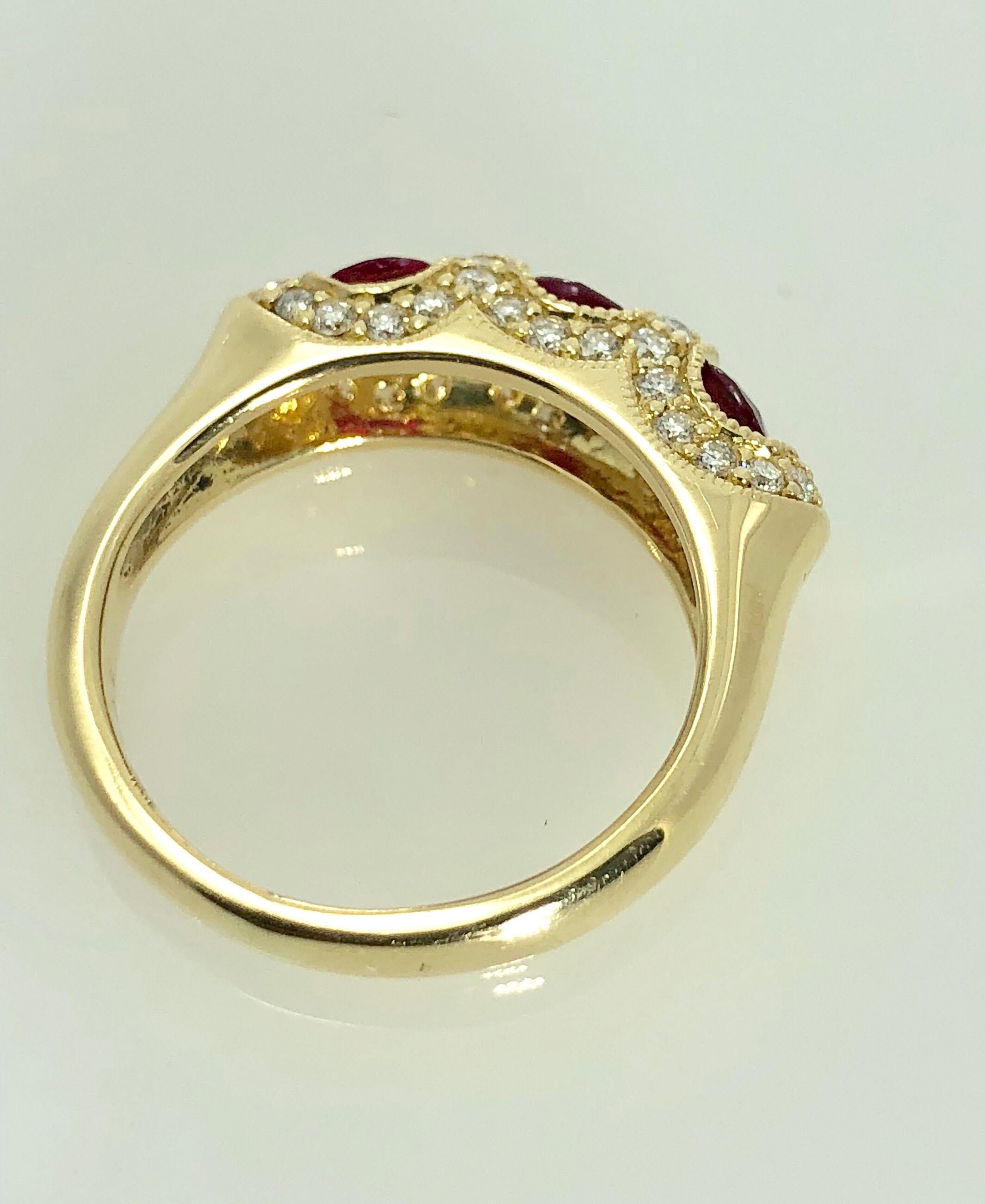 Spark Creations 18 Karat Yellow Gold Diamond and Ruby Contemporary Ring For Sale 7