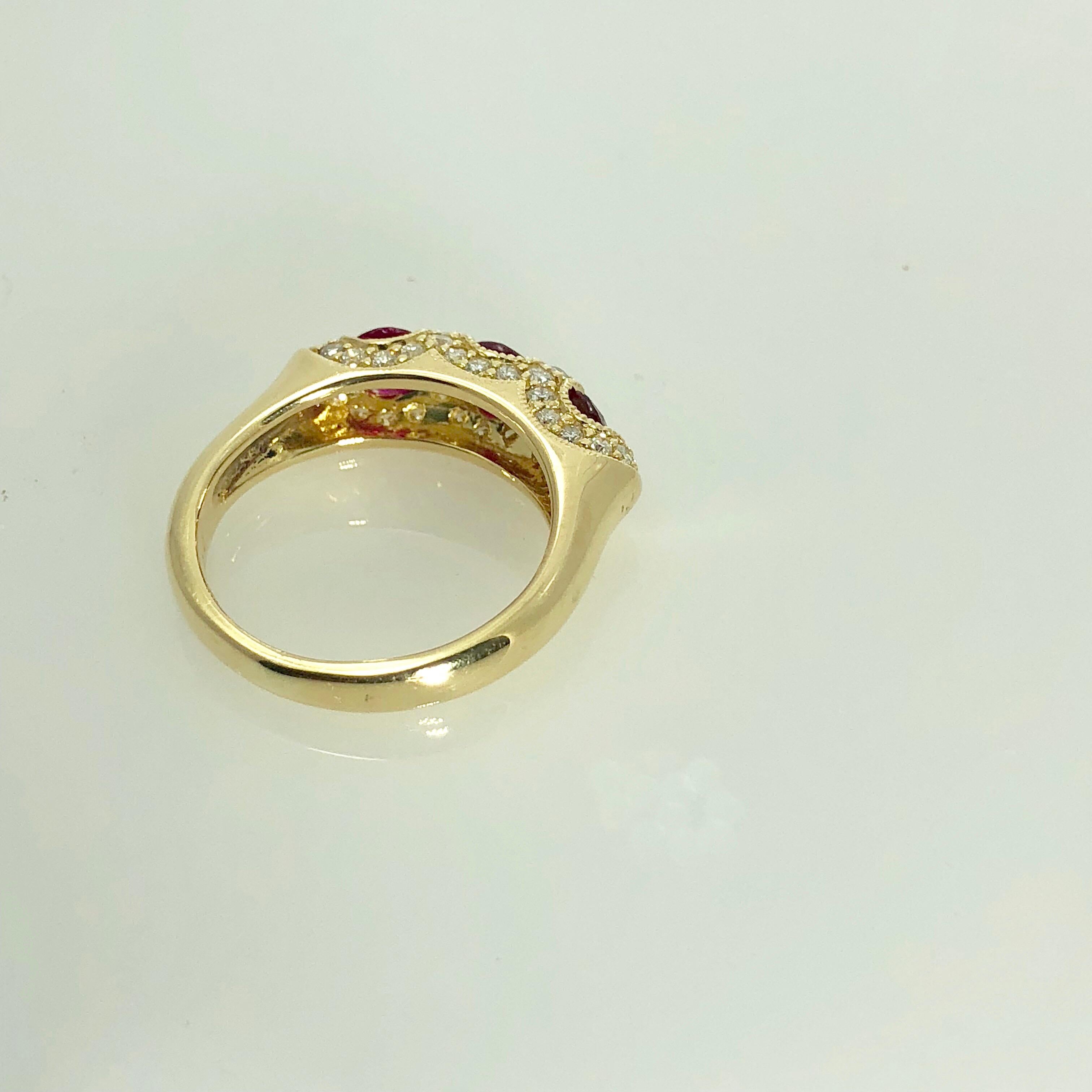 Spark Creations 18 Karat Yellow Gold Diamond and Ruby Contemporary Ring For Sale 8