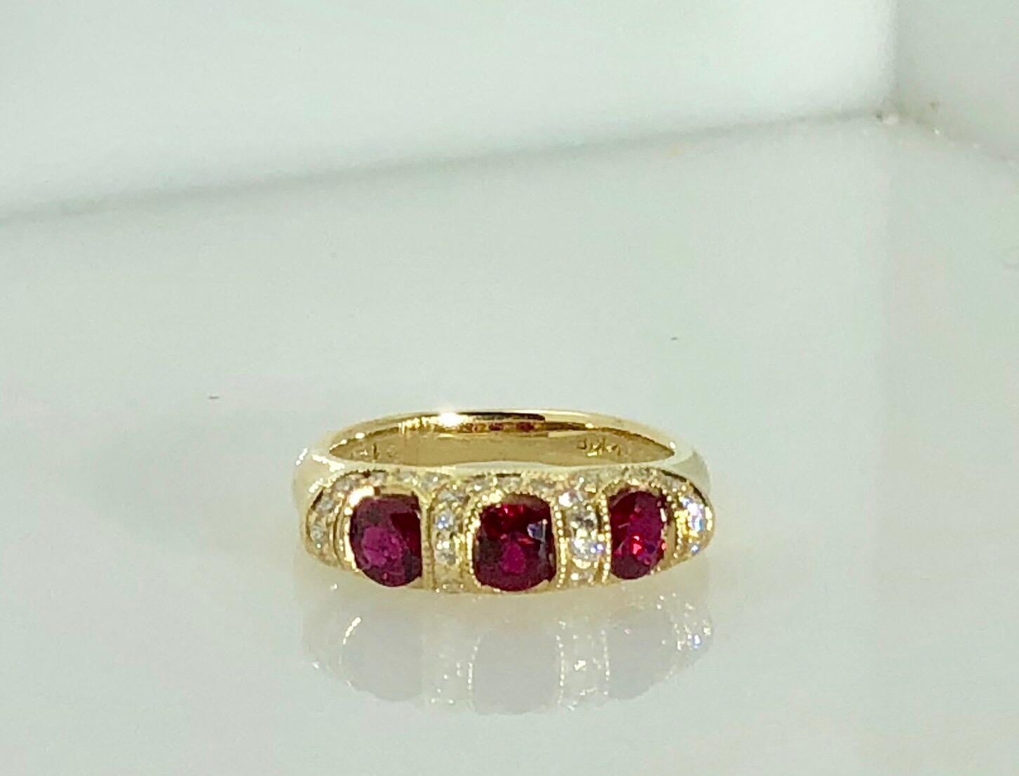 Spark Creations 18 Karat Yellow Gold Diamond and Ruby Contemporary Ring In New Condition For Sale In Mansfield, OH