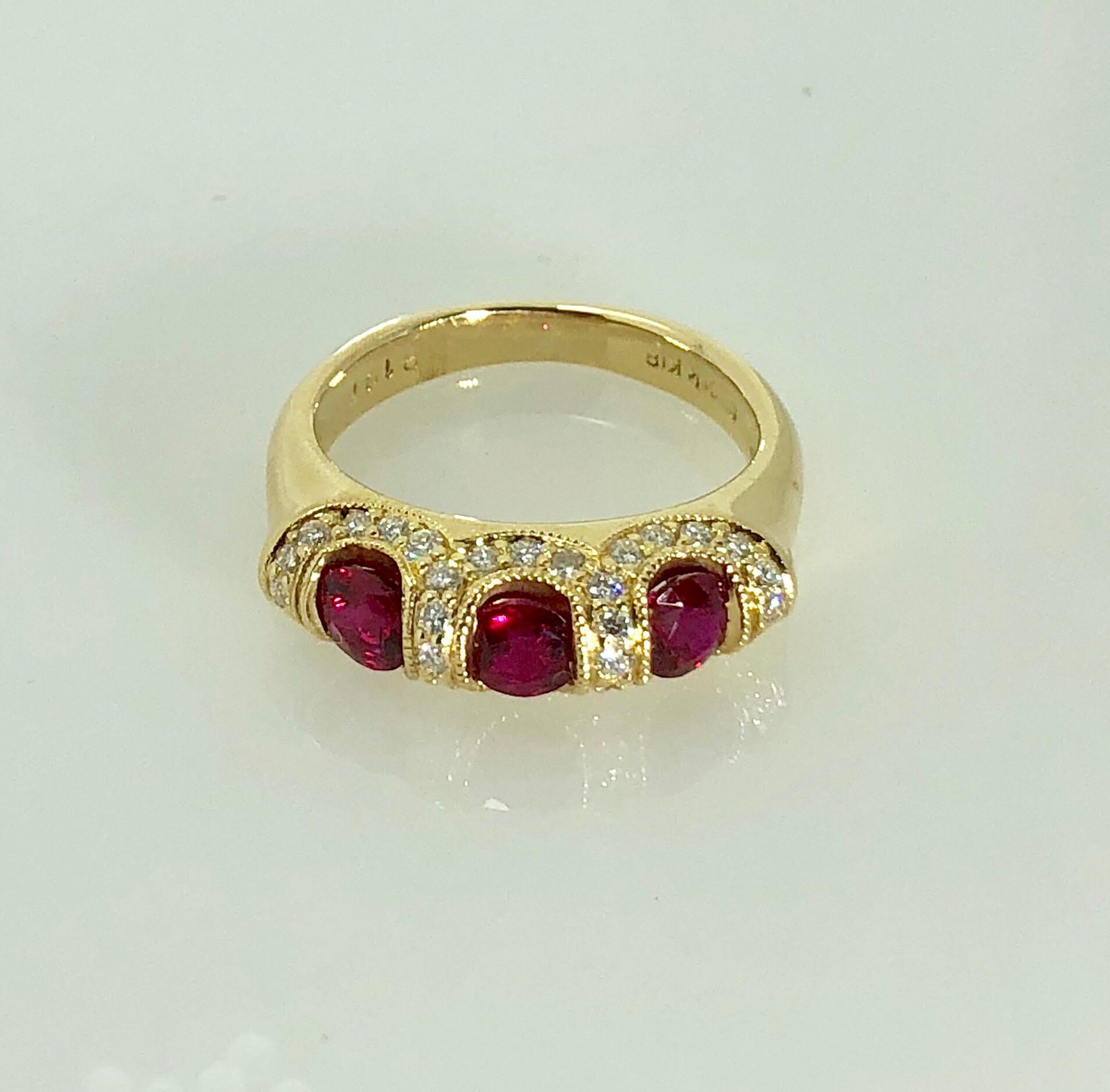 Women's or Men's Spark Creations 18 Karat Yellow Gold Diamond and Ruby Contemporary Ring For Sale