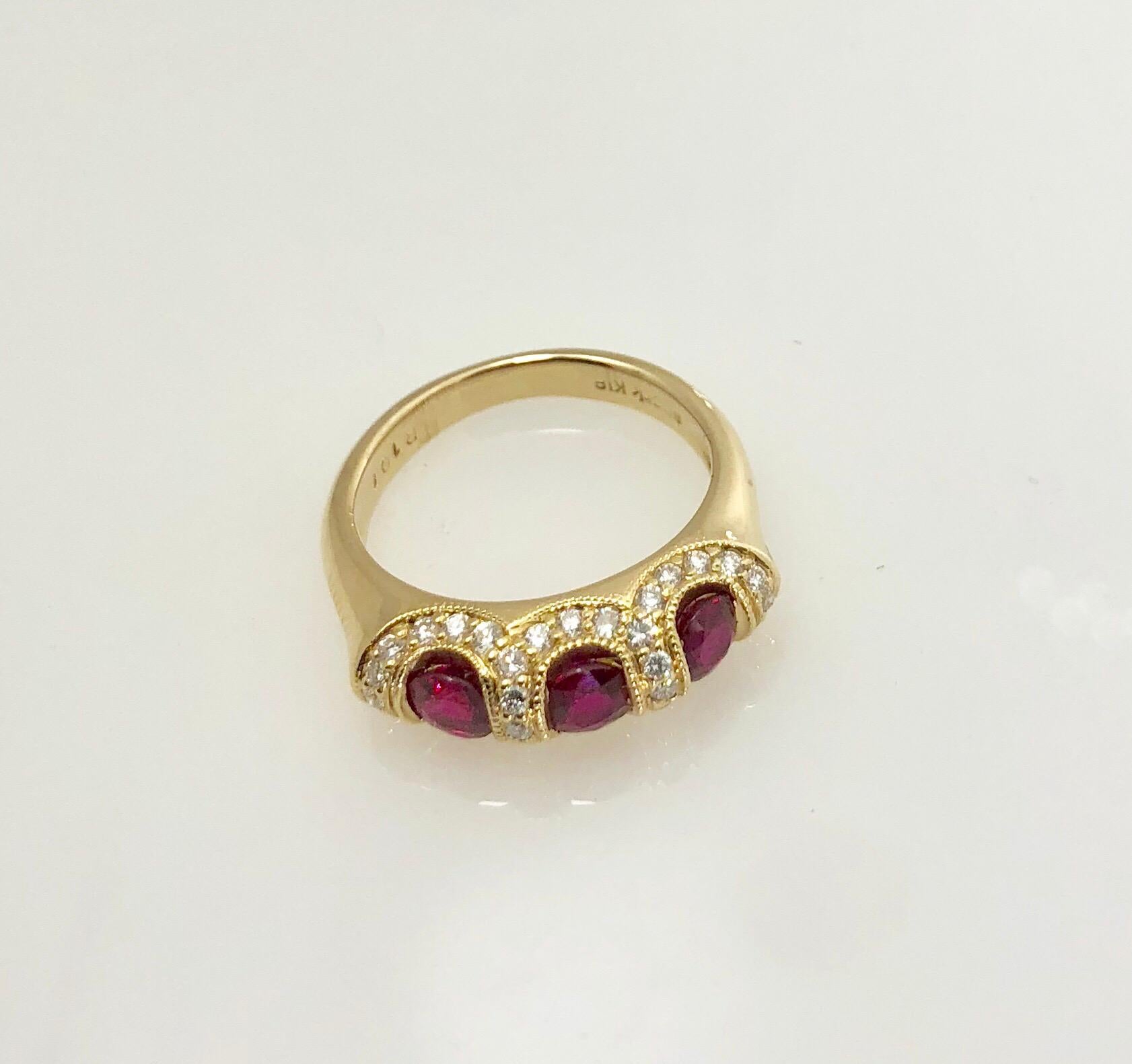 Spark Creations 18 Karat Yellow Gold Diamond and Ruby Contemporary Ring For Sale 1
