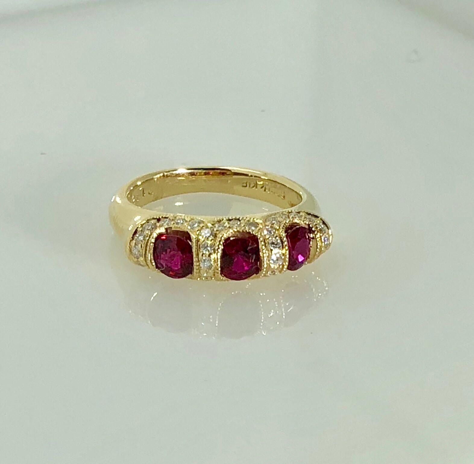 Spark Creations 18 Karat Yellow Gold Diamond and Ruby Contemporary Ring For Sale 2