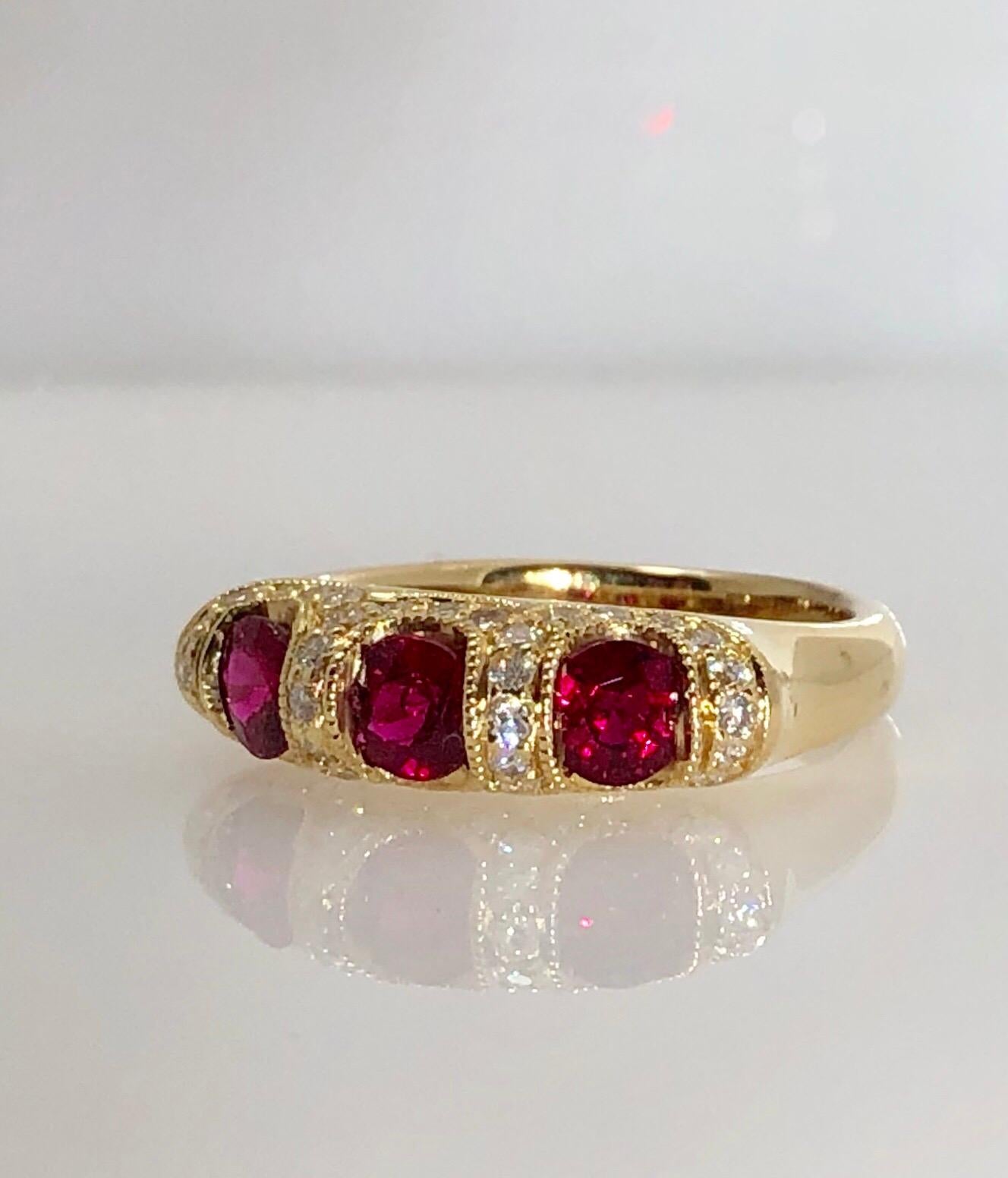 Spark Creations 18 Karat Yellow Gold Diamond and Ruby Contemporary Ring For Sale 3
