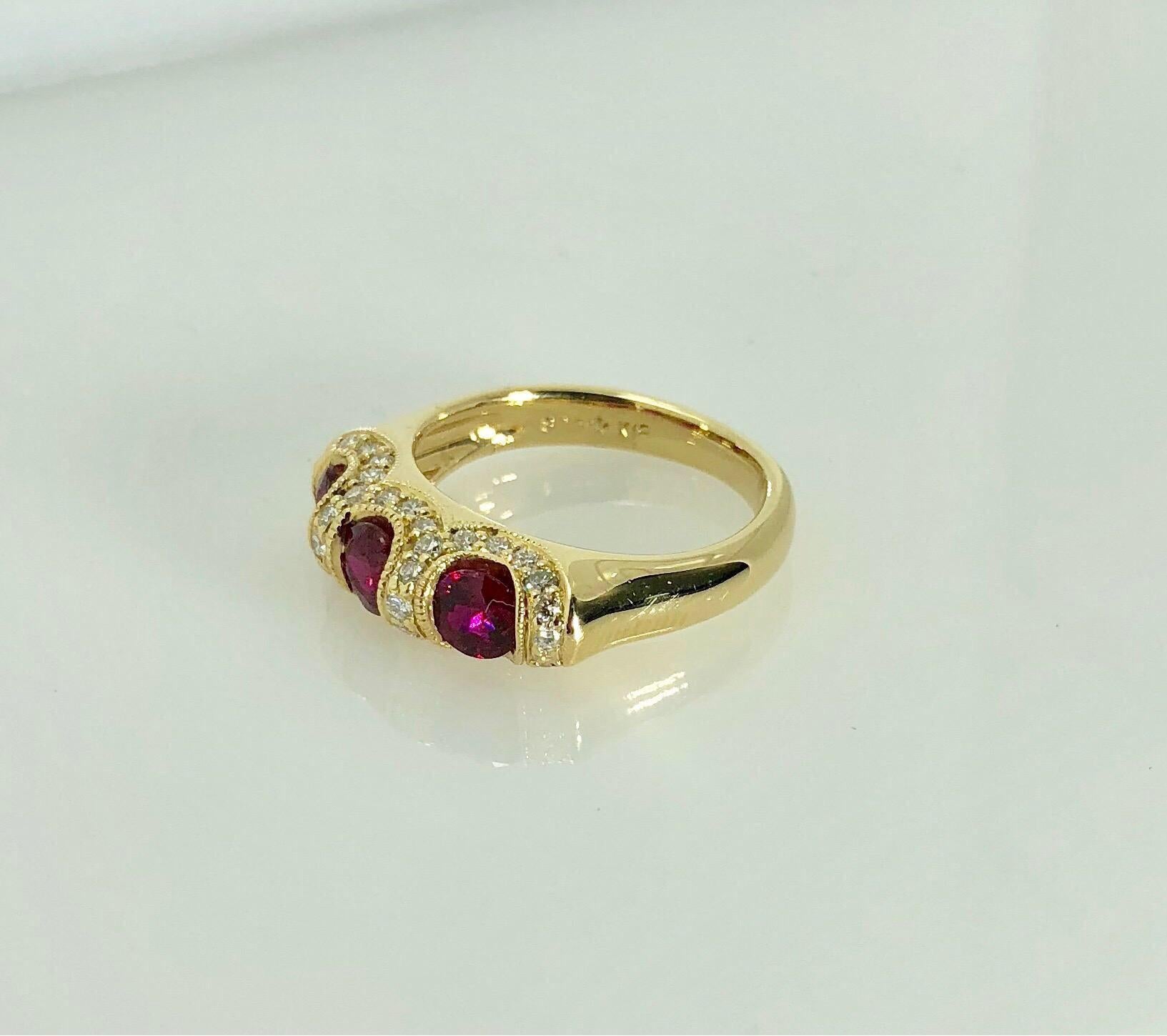 Spark Creations 18 Karat Yellow Gold Diamond and Ruby Contemporary Ring For Sale 4