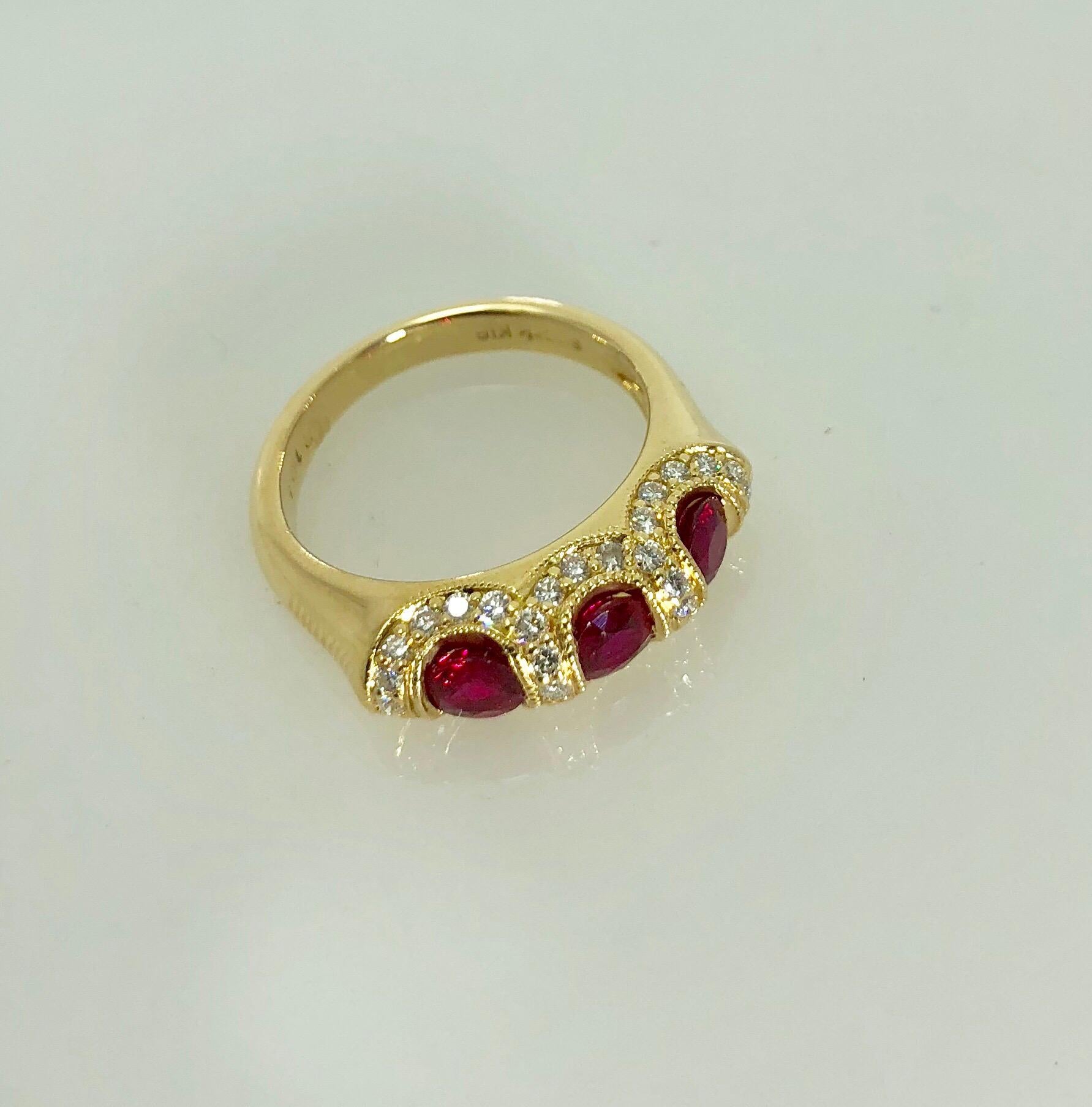 Spark Creations 18 Karat Yellow Gold Diamond and Ruby Contemporary Ring For Sale 5