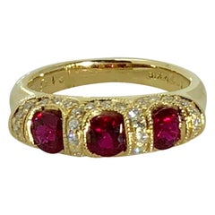 Spark Creations 18 Karat Yellow Gold Diamond and Ruby Contemporary Ring