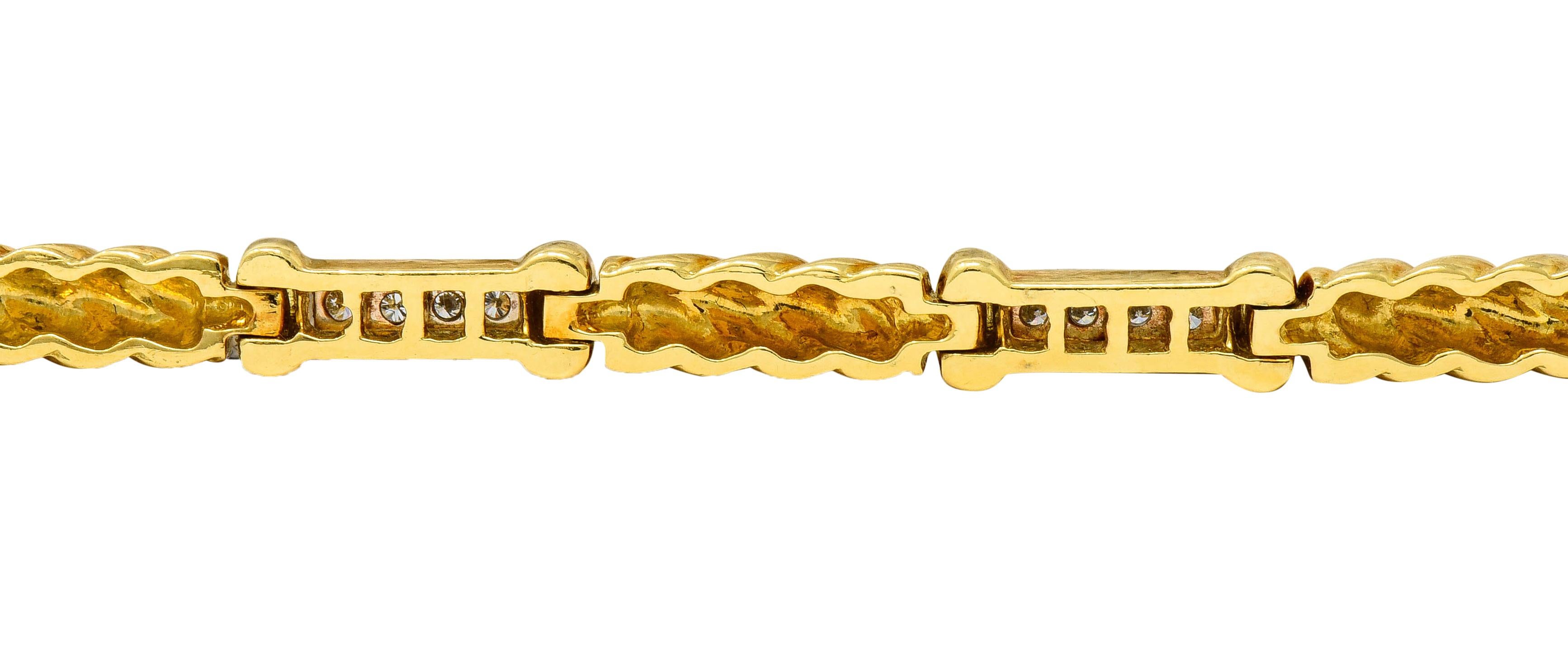 Spark Creations Diamond 18 Karat Two-Tone Gold Ribbed Link Bracelet 3