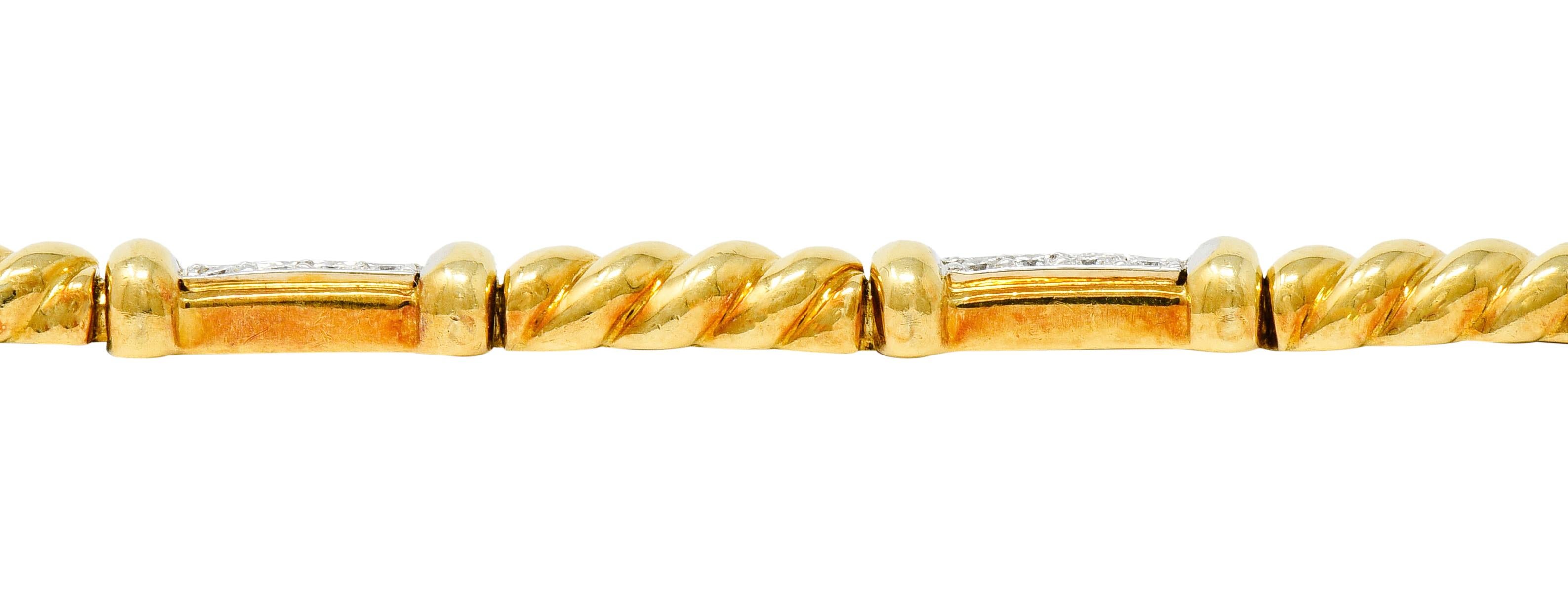 Spark Creations Diamond 18 Karat Two-Tone Gold Ribbed Link Bracelet 4