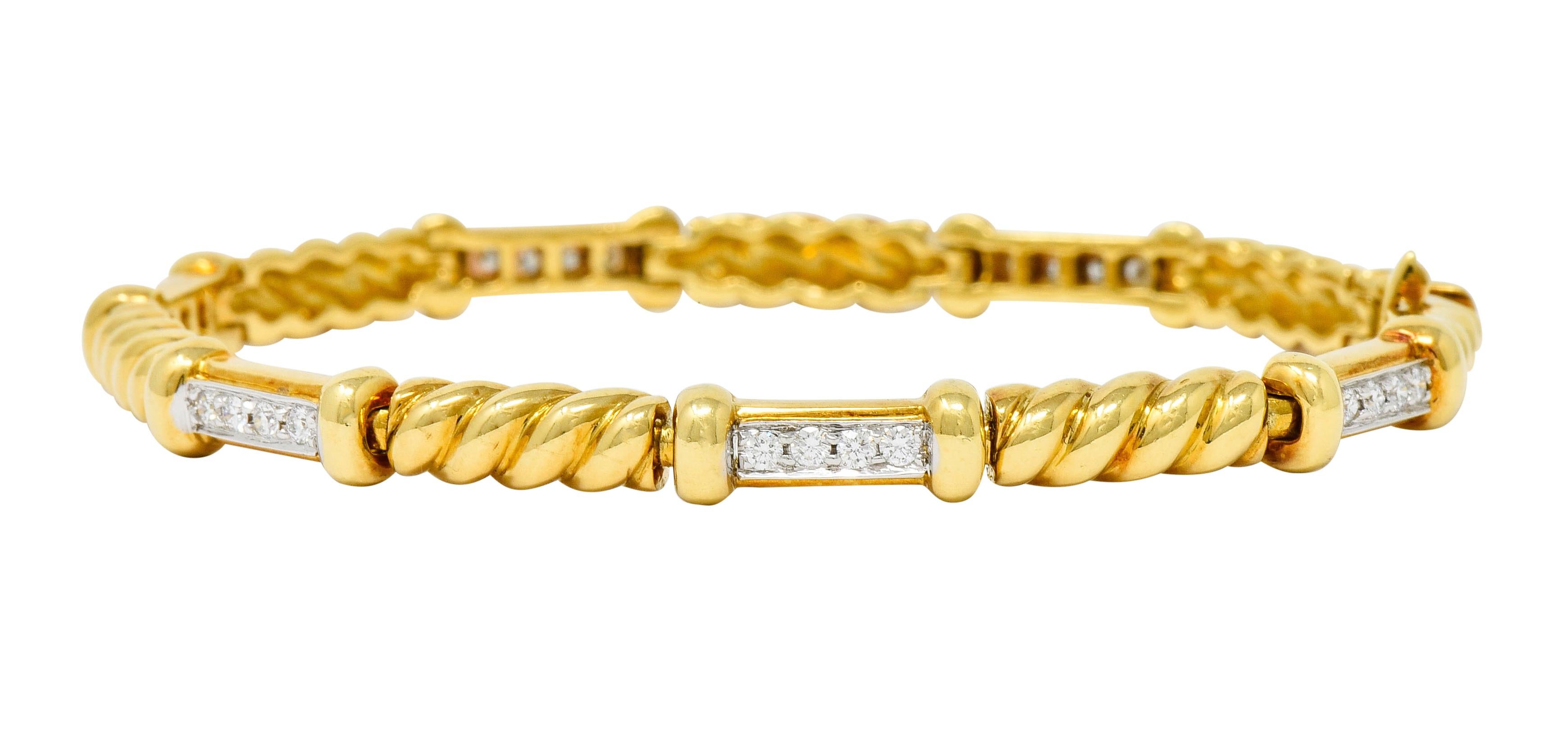 Spark Creations Diamond 18 Karat Two-Tone Gold Ribbed Link Bracelet 5