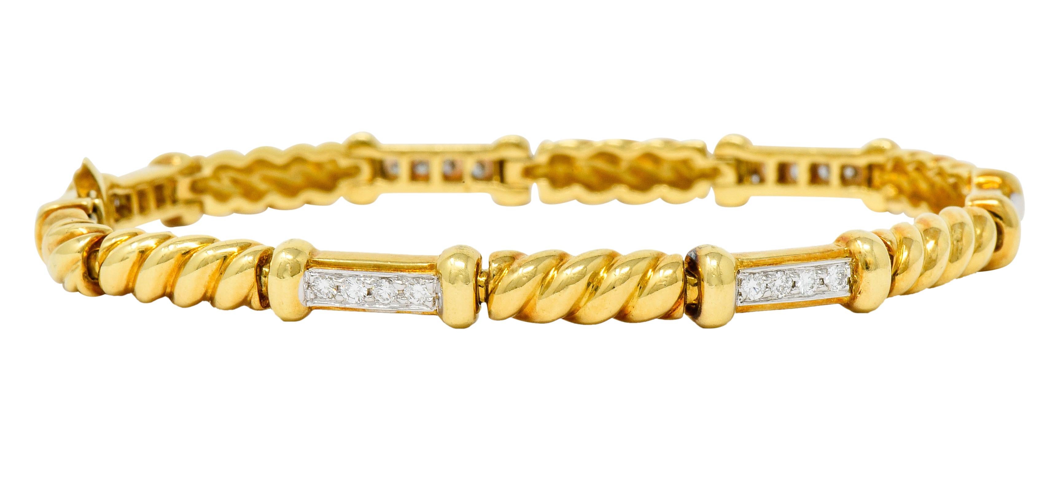 Spark Creations Diamond 18 Karat Two-Tone Gold Ribbed Link Bracelet 1