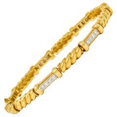 Spark Creations Diamond 18 Karat Two-Tone Gold Ribbed Link Bracelet
