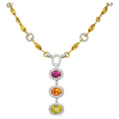 Spark Creations Diamond Tourmaline Chrysoberyl Spessartite Garnet 18K Necklace