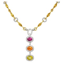 Spark Creations 18 Karat Halskette mit Diamanten, Turmalin, Chrysoberyll, Spessartin und Granat