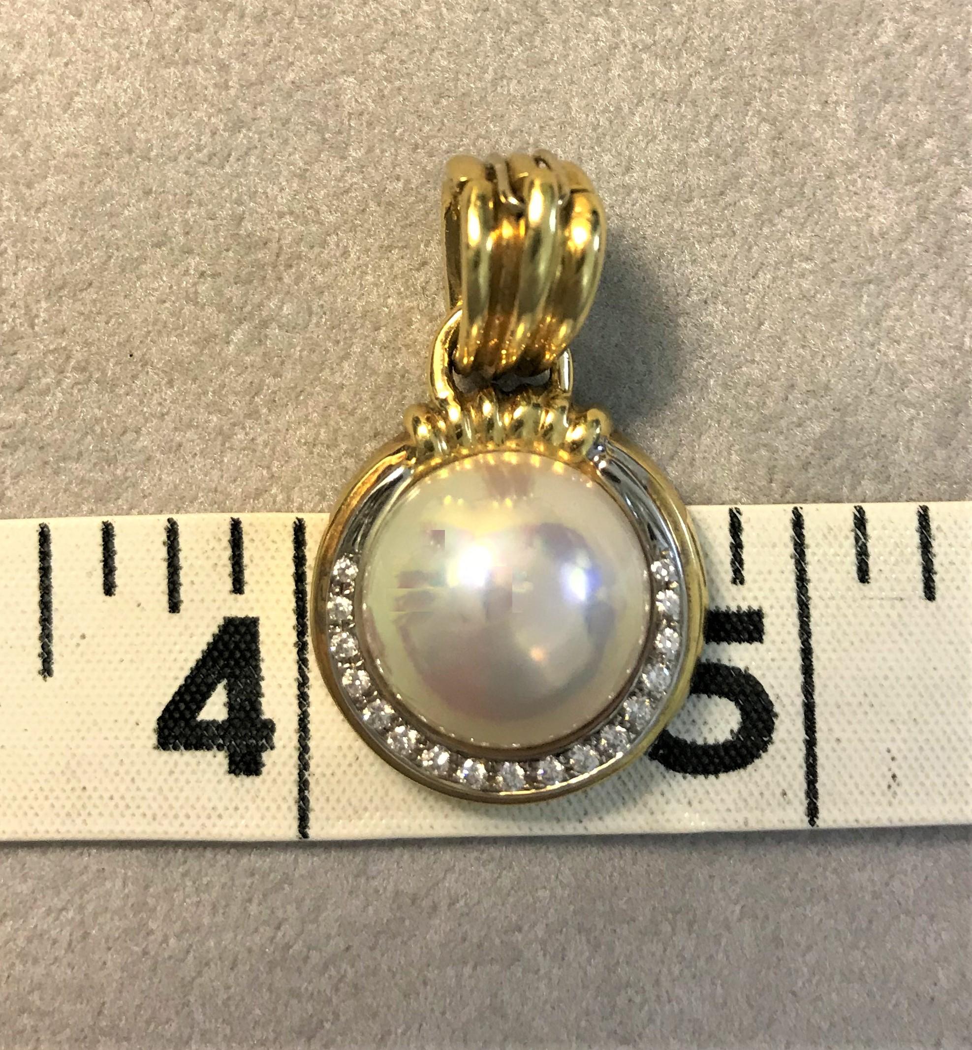 Spark Creations Mabe Pearl and Diamond 18 Karat Gold Pendant 2