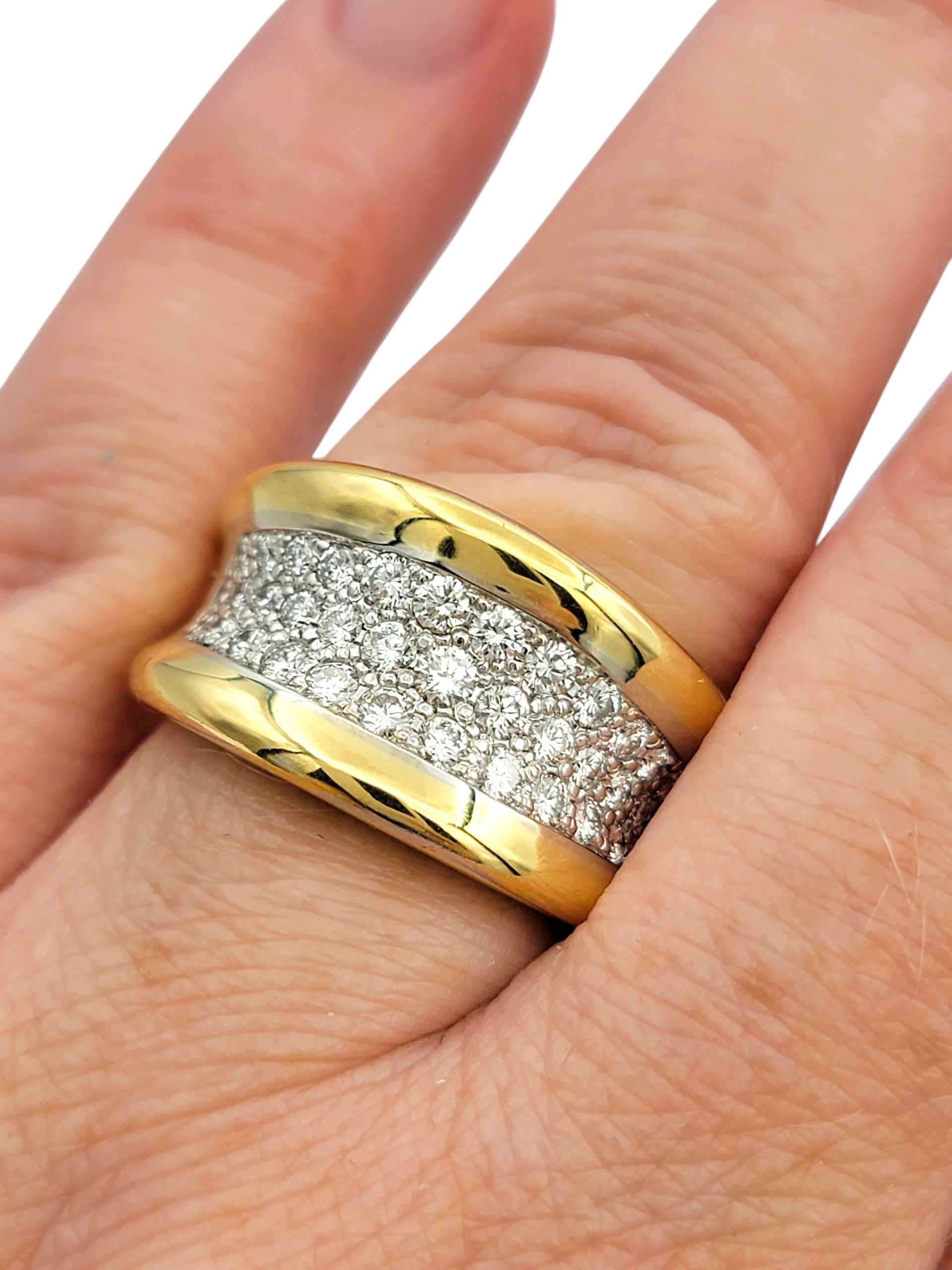 Spark Creations Pavé Diamond Concave Band Ring aus 18 Karat Weiß- und Gelbgold im Angebot 4