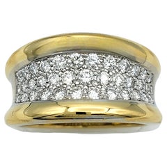 Spark Creations Pavé Diamond Concave Band Ring in 18 Karat White & Yellow Gold