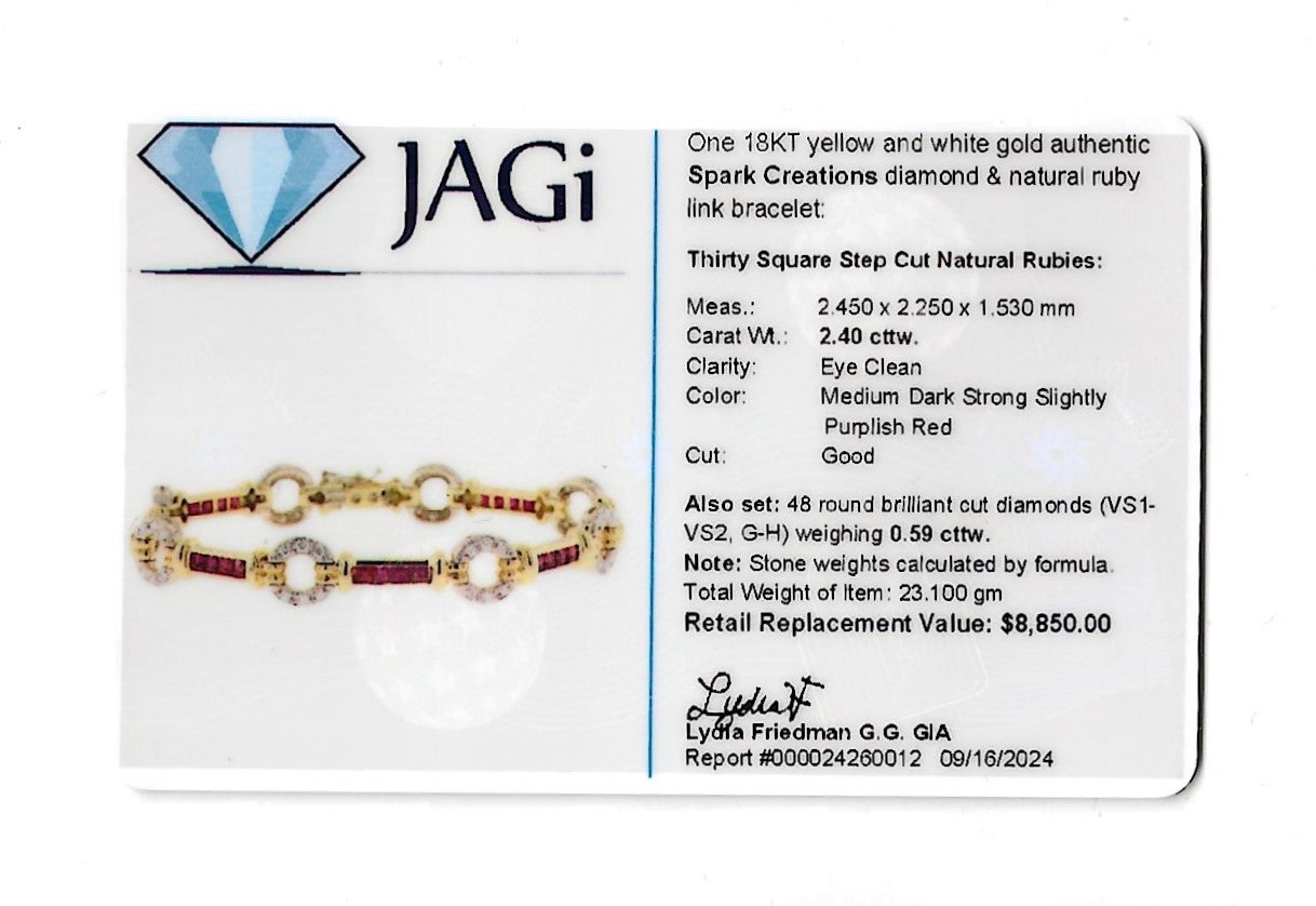 Bracelet à maillons station Spark Creations en or jaune 18 carats, rubis et diamants en vente 4