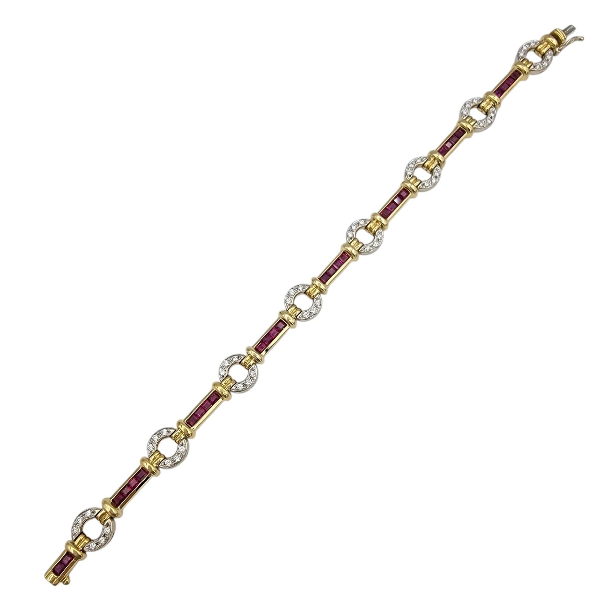 Taille ronde Bracelet à maillons station Spark Creations en or jaune 18 carats, rubis et diamants en vente