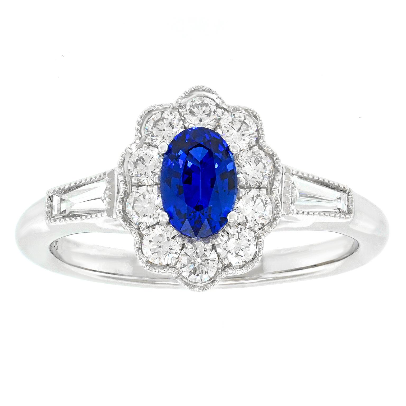 Oval Cut Spark Creations Sapphire and Diamond Ring For Sale
