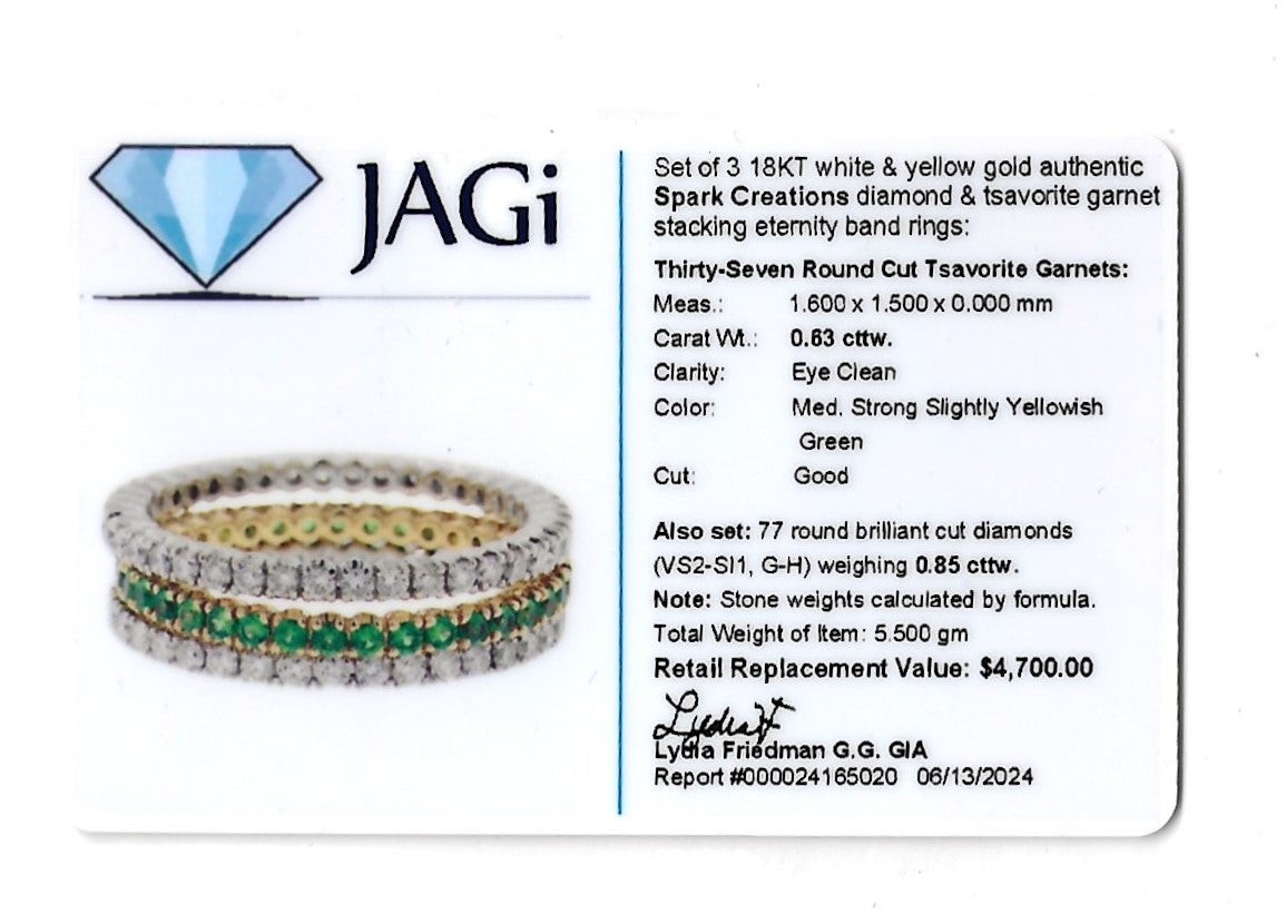 Spark Creations: anello impilabile con granato tsavorite e diamanti in oro 18 carati in vendita 5