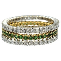 Spark Creations Tsavorite Garnet and Diamond Stacking Ring Set in 18 Karat Gold