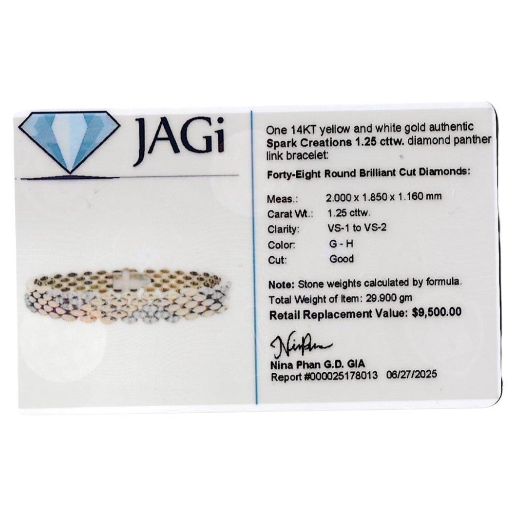Spark Creations Pulsera de eslabones Pantera bicolor con pavé de diamantes Oro de 14 kilates en venta 4