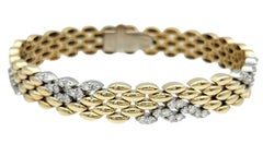 Spark Creations Two Tone Panther Link Bracelet with Pavé Diamonds 14 Karat Gold