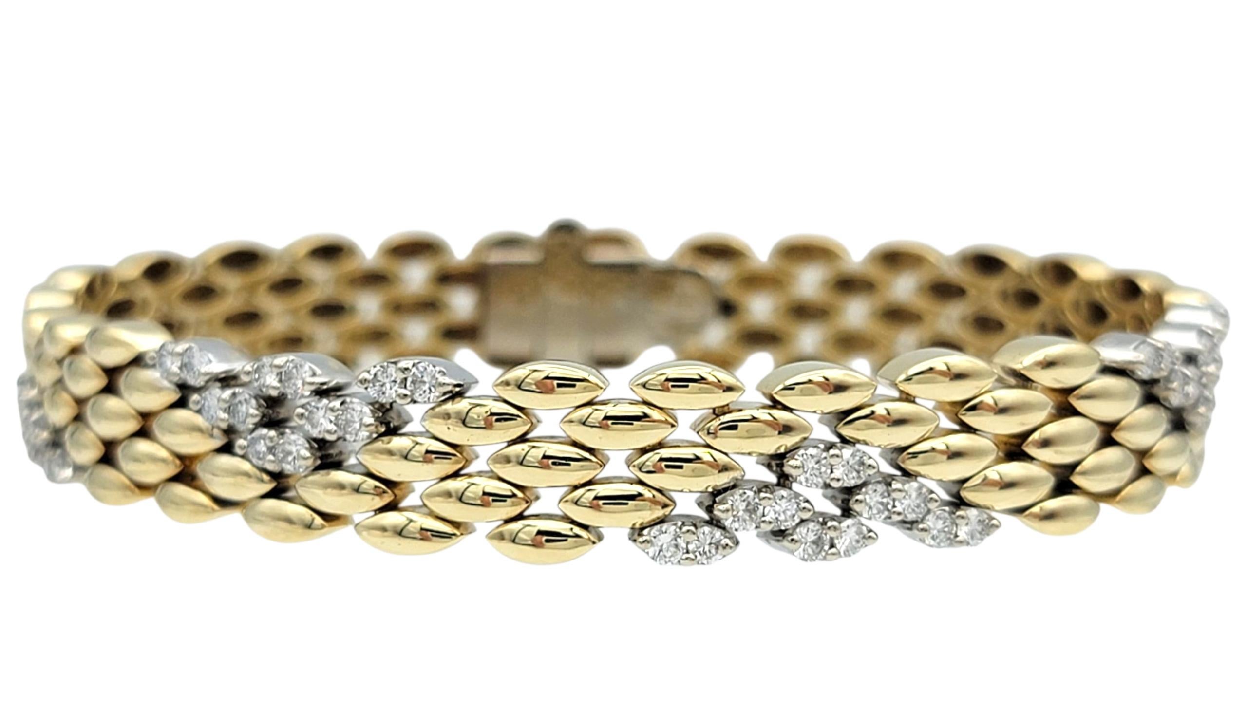 Spark Creations Pulsera de eslabones Pantera bicolor con pavé de diamantes Oro de 14 kilates Contemporáneo en venta