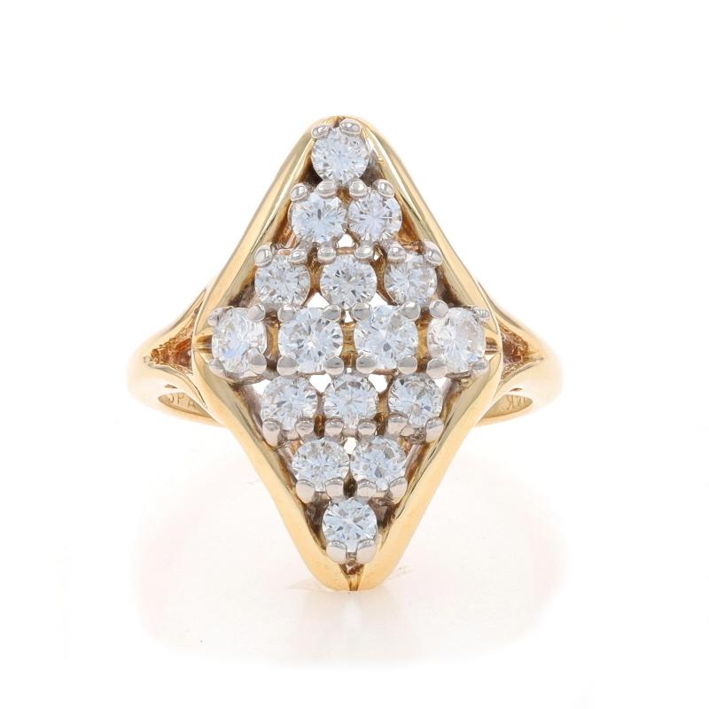 Size: 5 3/4
Sizing Fee: Up 2 1/2 sizes for $40 or Down 1 1/2 sizes for $40

Brand: Spark

Metal Content: 14k Yellow Gold & 14k White Gold

Stone Information

Natural Diamonds
Carat(s): 1.00ctw
Cut: Round Brilliant
Color: F - G
Clarity: SI1 -