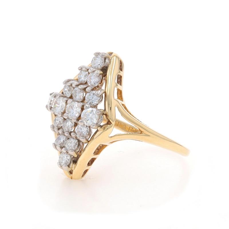 Spark Diamond Cluster Cocktail Ring - Yellow Gold 14k Round Brilliant 1.00ctw In Excellent Condition For Sale In Greensboro, NC